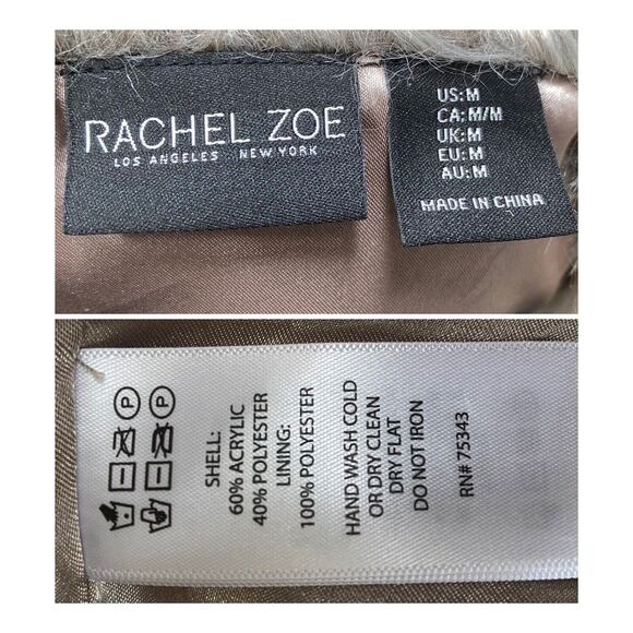 Rachel Zoe Size M Silver Faux Fox Fur Fluffy Hook Closure Vest Jacket Mob wife - Picture 12 of 15